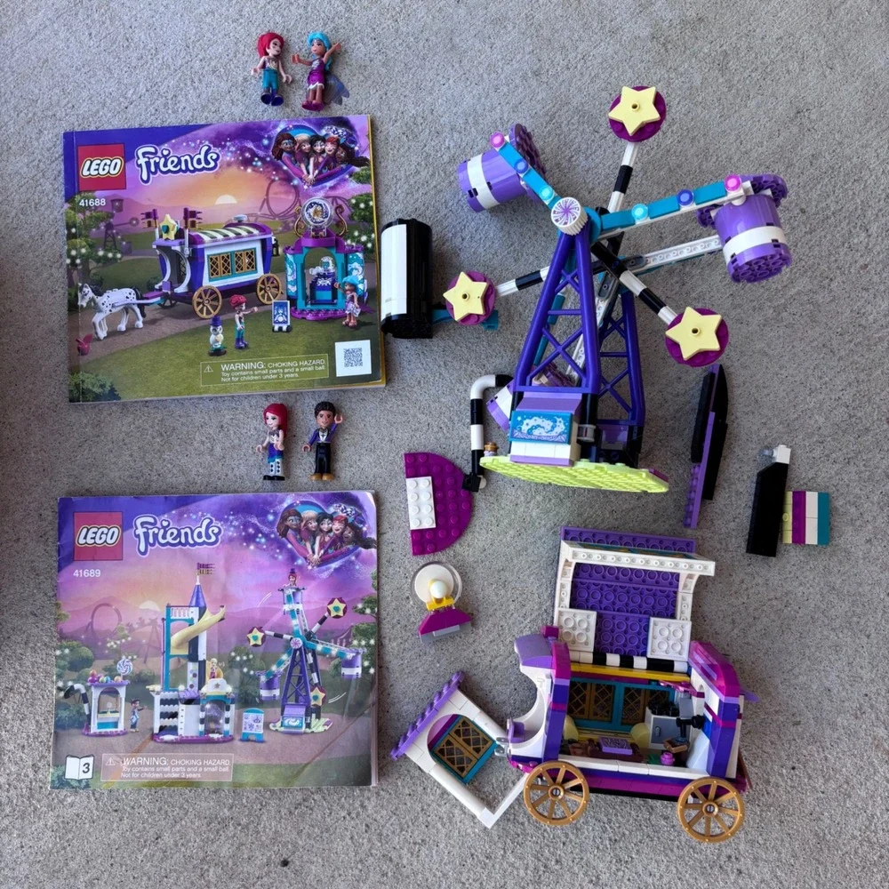 LEGO Friends Magical Funfair 41688 41689 Kids Purple Ferris Wheel Caravan Used